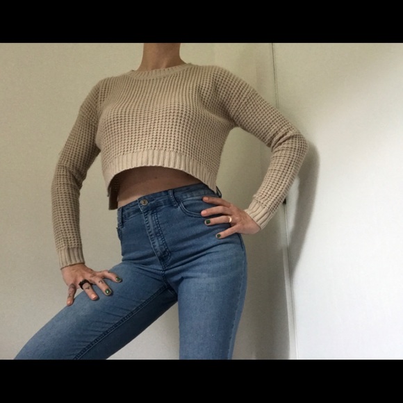 Forever 21 Slouchy Sweater Crop Top Waffle Print - Picture 4 of 12